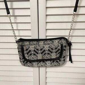 Steve Madden Black Paisley Crossbody Purse Bag Mini Small White Hearts Chain